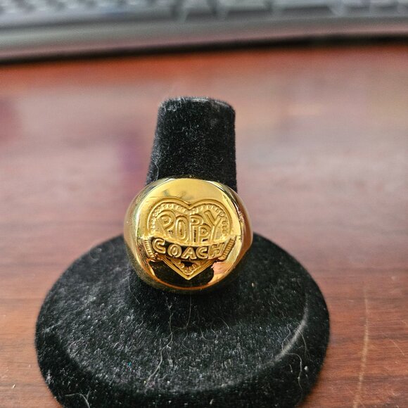 Coach Poppy Gold Signet Ring Size 8 - Picture 2 of 2
